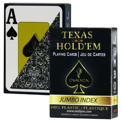 Black Texas Hold'em playing card deck box with jumbo index