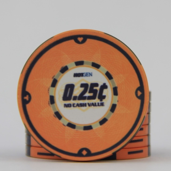Orange ceramic poker chip $0.25 HotGen