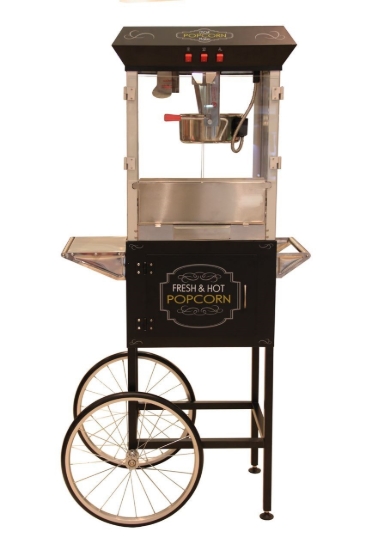 Used Oscar series 8oz popcorn machine with cart - front view