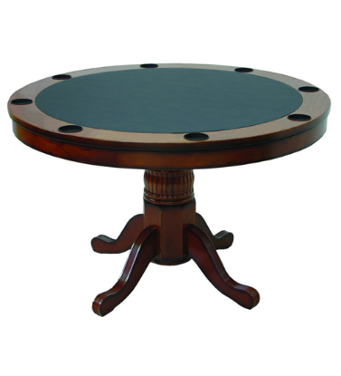 48-inch round wooden 2-in-1 game table with green playing surface and pedestal base