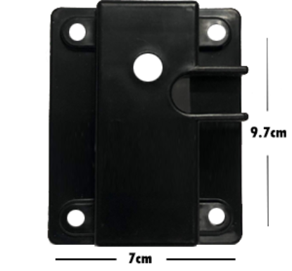 Black gear plate receiver with dimensions 9.7 cm by 7 cm