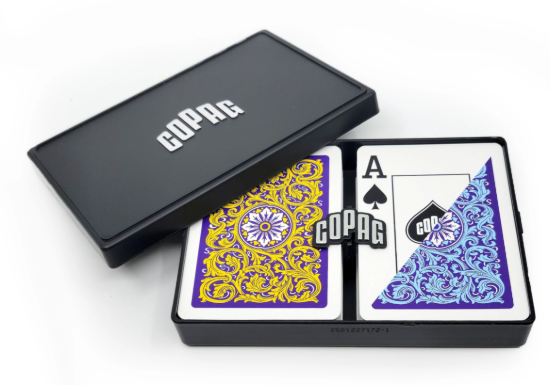 Copag Neoteric poker duopack open case with blue and yellow decks