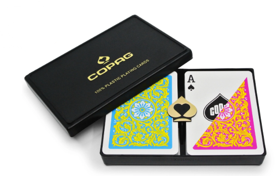 Copag Neoteric poker duopack open case with pink and yellow decks