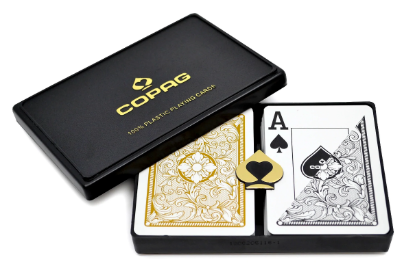 Copag Legacy poker duopack open case with gold and black decks