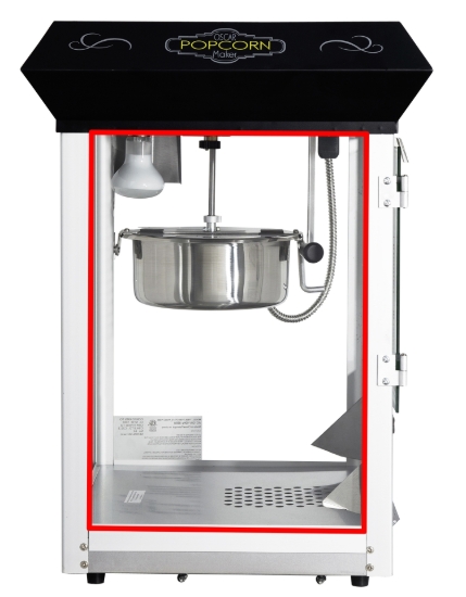 Side glass highlighted on 8oz Oscar popcorn machine